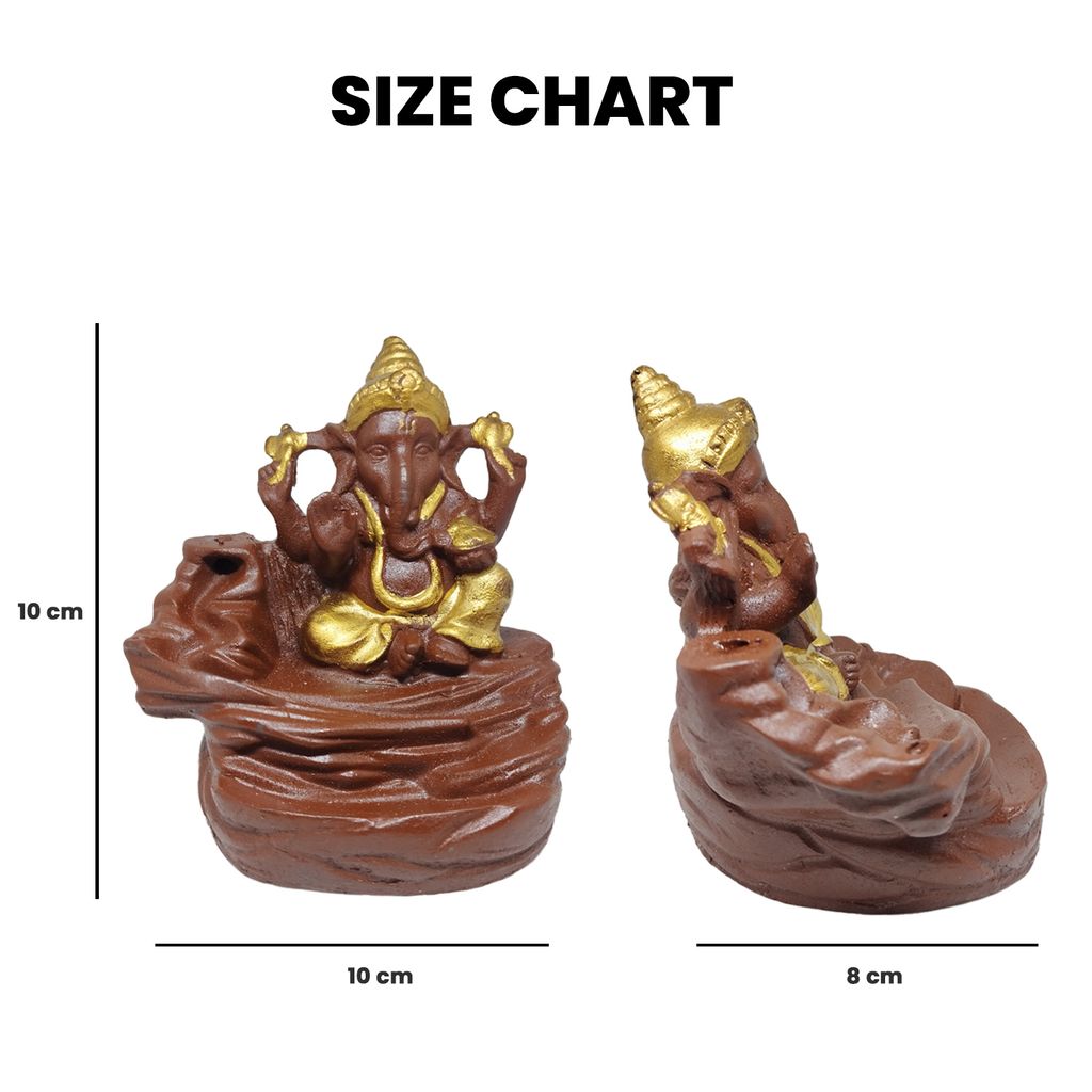 ZURU BUNCH Ganpati Ceramic Idol God of Success and Luck Diwali Gifts, Handcrafted Pure 100% Ceramic Lord Ganesha Smoke Waterfall Cone Incense Holder Decorative showpiece with Free 10 Incense Sticks