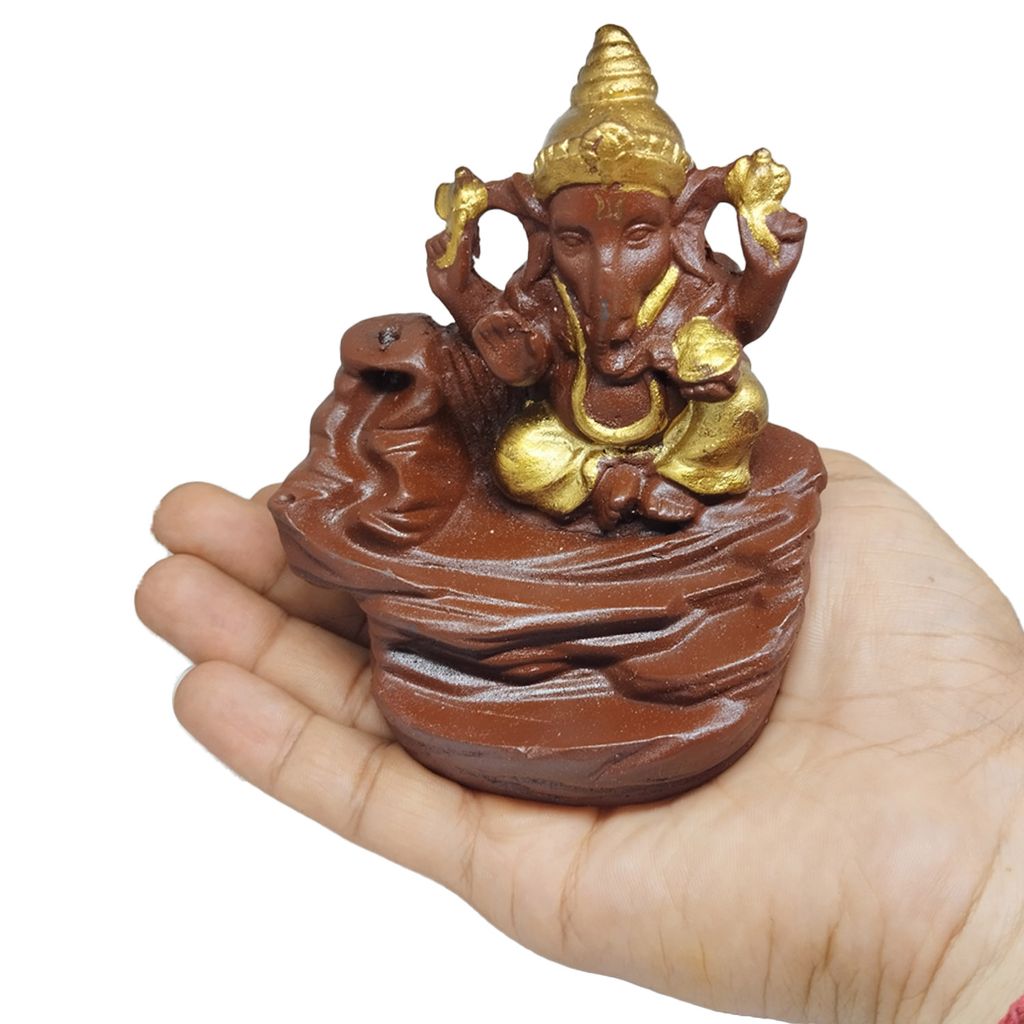 ZURU BUNCH Ganpati Ceramic Idol God of Success and Luck Diwali Gifts, Handcrafted Pure 100% Ceramic Lord Ganesha Smoke Waterfall Cone Incense Holder Decorative showpiece with Free 10 Incense Sticks