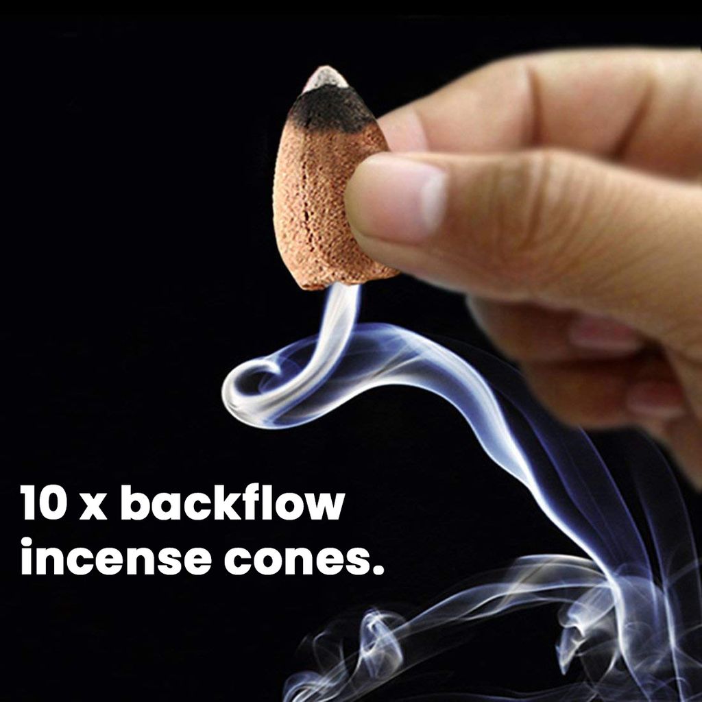 ZURU BUNCH Ganpati Ceramic Idol God of Success and Luck Diwali Gifts, Handcrafted Pure 100% Ceramic Lord Ganesha Smoke Waterfall Cone Incense Holder Decorative showpiece with Free 10 Incense Sticks