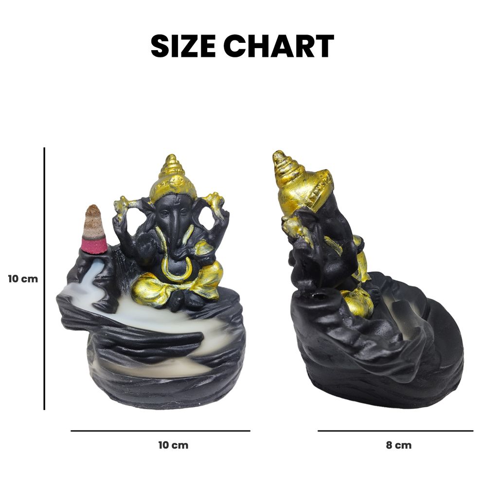 ZURU BUNCH Ganpati Ceramic Idol God of Success and Luck Diwali Gifts, Handcrafted Pure 100% Ceramic Lord Ganesha Smoke Waterfall Cone Incense Holder Decorative showpiece with Free 10 Incense Sticks