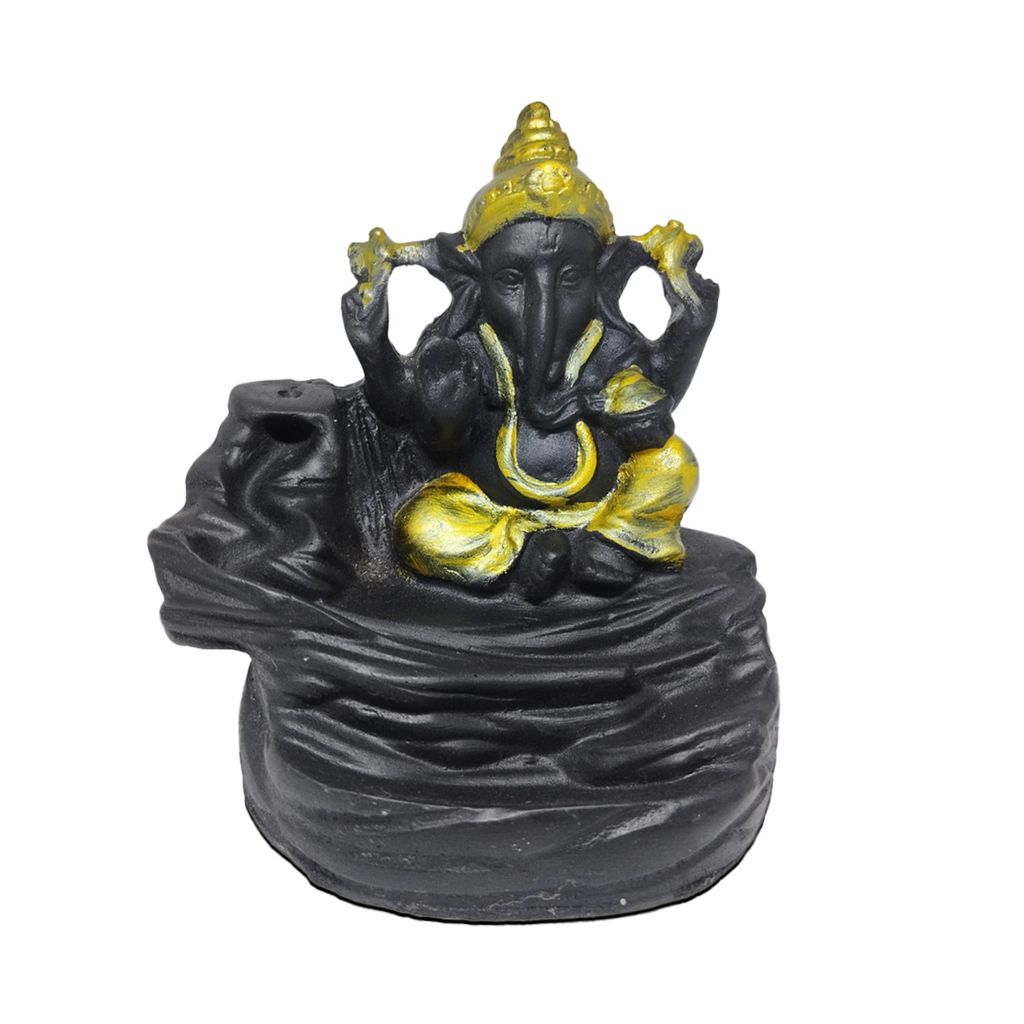 ZURU BUNCH Ganpati Ceramic Idol God of Success and Luck Diwali Gifts, Handcrafted Pure 100% Ceramic Lord Ganesha Smoke Waterfall Cone Incense Holder Decorative showpiece with Free 10 Incense Sticks