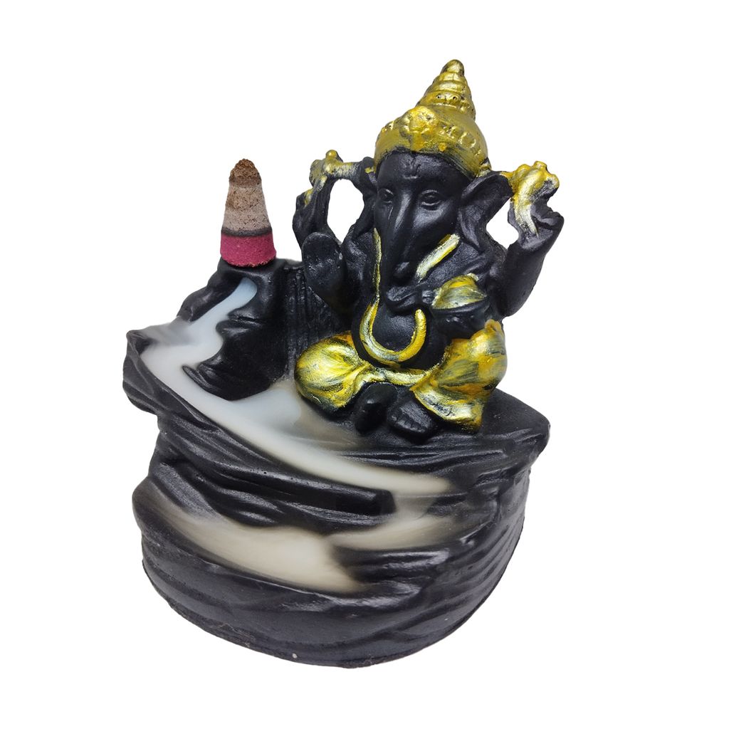 ZURU BUNCH Ganpati Ceramic Idol God of Success and Luck Diwali Gifts, Handcrafted Pure 100% Ceramic Lord Ganesha Smoke Waterfall Cone Incense Holder Decorative showpiece with Free 10 Incense Sticks