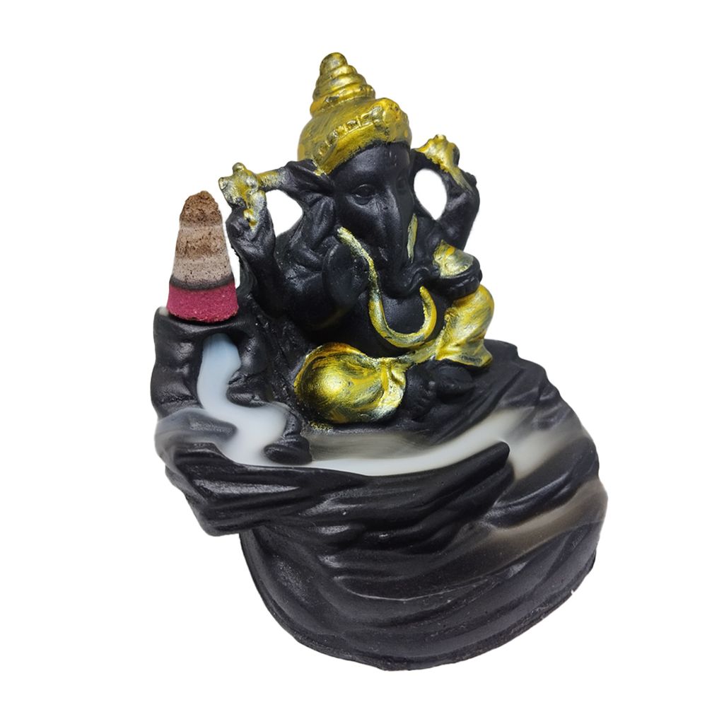 ZURU BUNCH Ganpati Ceramic Idol God of Success and Luck Diwali Gifts, Handcrafted Pure 100% Ceramic Lord Ganesha Smoke Waterfall Cone Incense Holder Decorative showpiece with Free 10 Incense Sticks