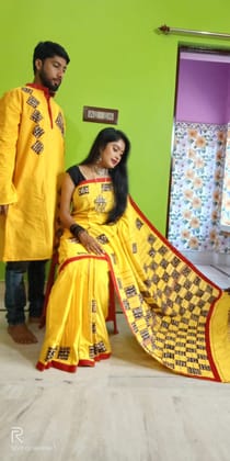 Khesh with Applique Saree & Panjabi Couple Set