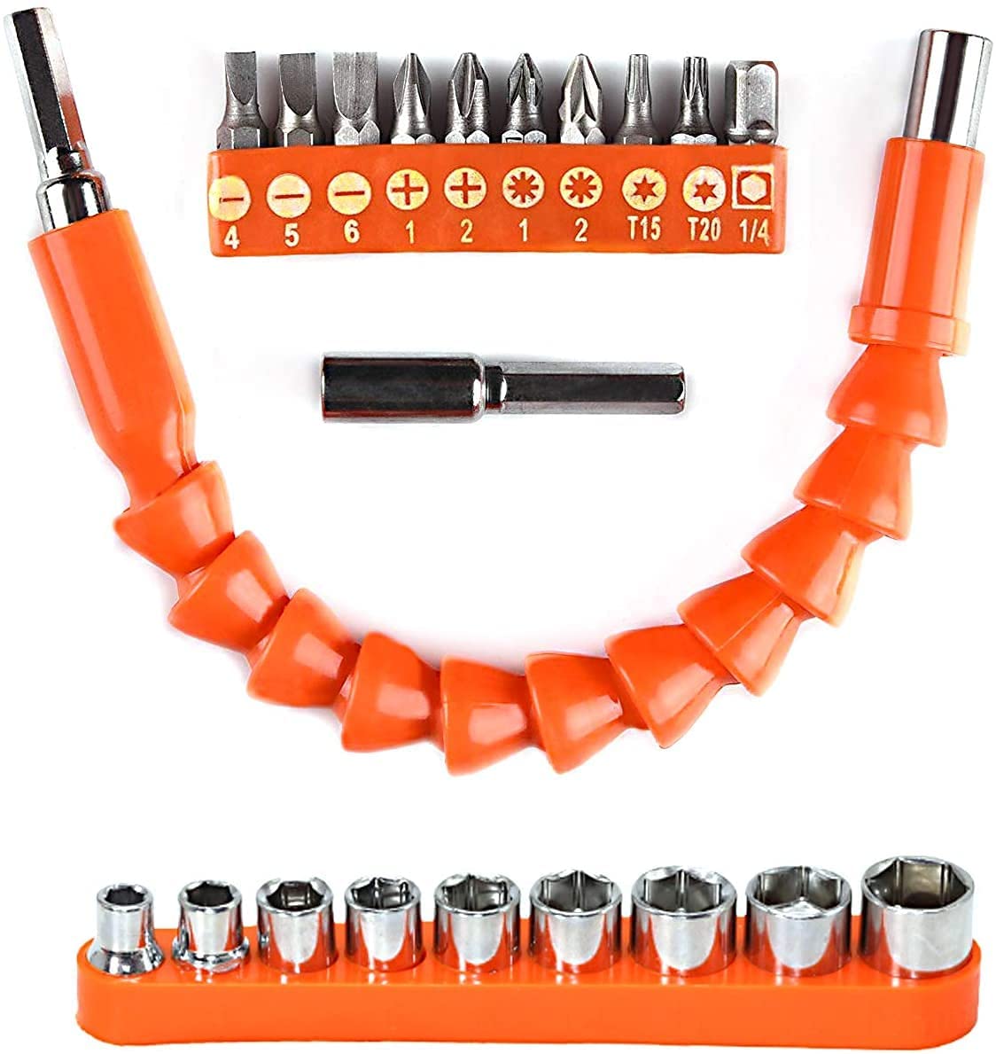 H9 Flexible Shaft Drill Bit Extension Kit, Flexible Soft Shaft Extension Screwdriver Bits & Sockets Nut Electric Bit Power Repair DIY Tools for Drill drilling machine (22 Pieces Set)