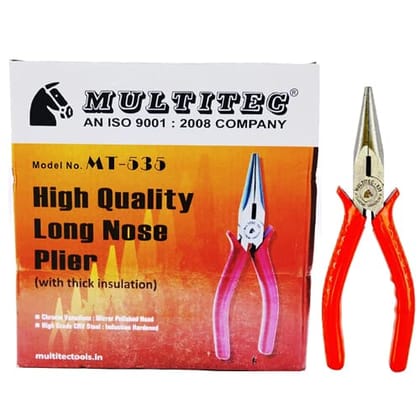 MULTITEC MT-535 Long Nose Plier | 6 Inch | Chrome Vanadium | Long Handle Grip | Pack of 10