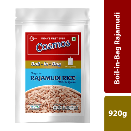 Cosmos Boil-in-Bag Organic Rajamudi Rice (32oz) Ready-to-Cook Wholegrain Unpolished Premium