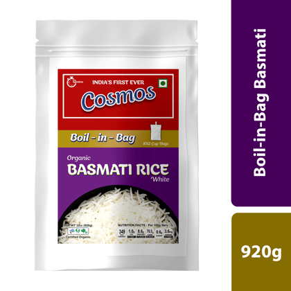 Cosmos Boil-in-Bag Organic Basmati White Rice (32oz) Ready-to-Cook Premium