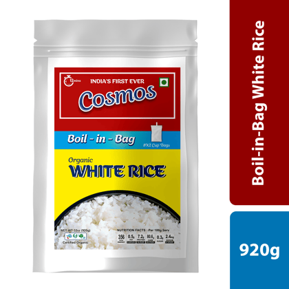 Cosmos Boil-in-Bag Organic White Rice (32oz) Ready-to-Cook Sona Masoori Premium