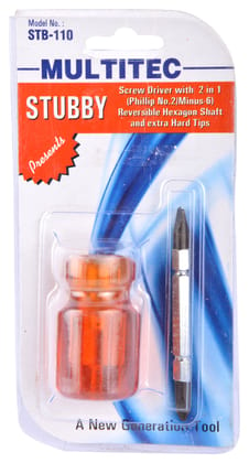 H9 Multitec Plastic 2" Stubby 2-in-1 Screwdriver, Orange and Metallic STB -110