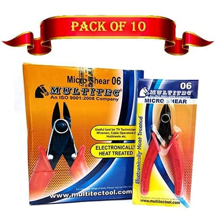 MULTITEC 06 Micro Shear | Cut Wires from 0.8 mm to 1.4 mm | Wire Cutter | Alloy Steel | Long Handle | Pack of 10