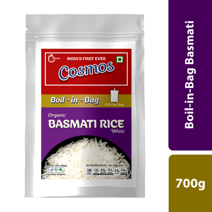 Cosmos Boil-in-Bag Organic Basmati White Rice (Pack of 2) Ready-to-Cook Premium