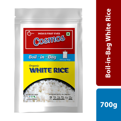 Cosmos Boil-in-Bag Organic White Rice (Pack of 2) Ready-to-Cook Sona Masoori Premium