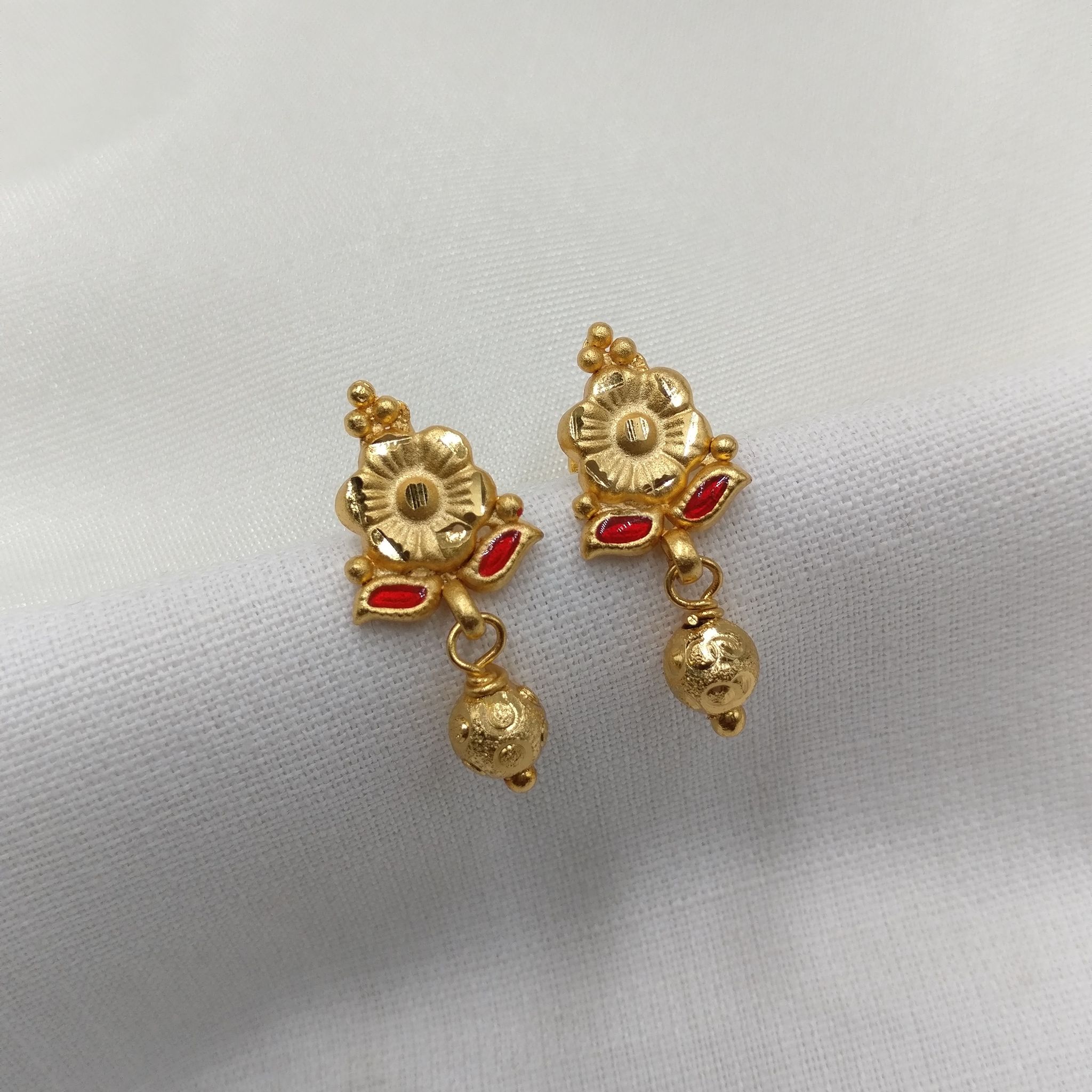 1 One Gram Gold 18k Copper Brass Ruby Meenakari South Indian Screw Back  Studs Earrings Combo