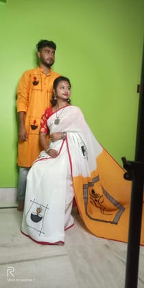 Khesh with Applique Saree & Panjabi Couple Set