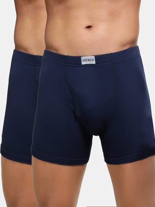 Men's Super Combed Cotton Rib Solid Boxer Brief with Ultrasoft Concealed Waistband - Deep Navy(Pack of 2)