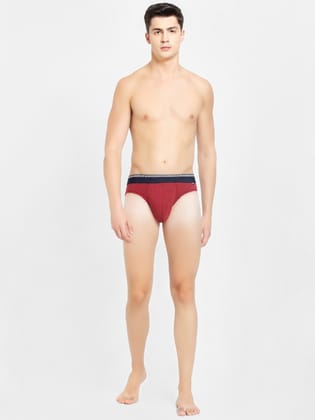 Men's Super Combed Cotton Elastane Stretch Solid Brief with Ultrasoft Waistband - Red Melange