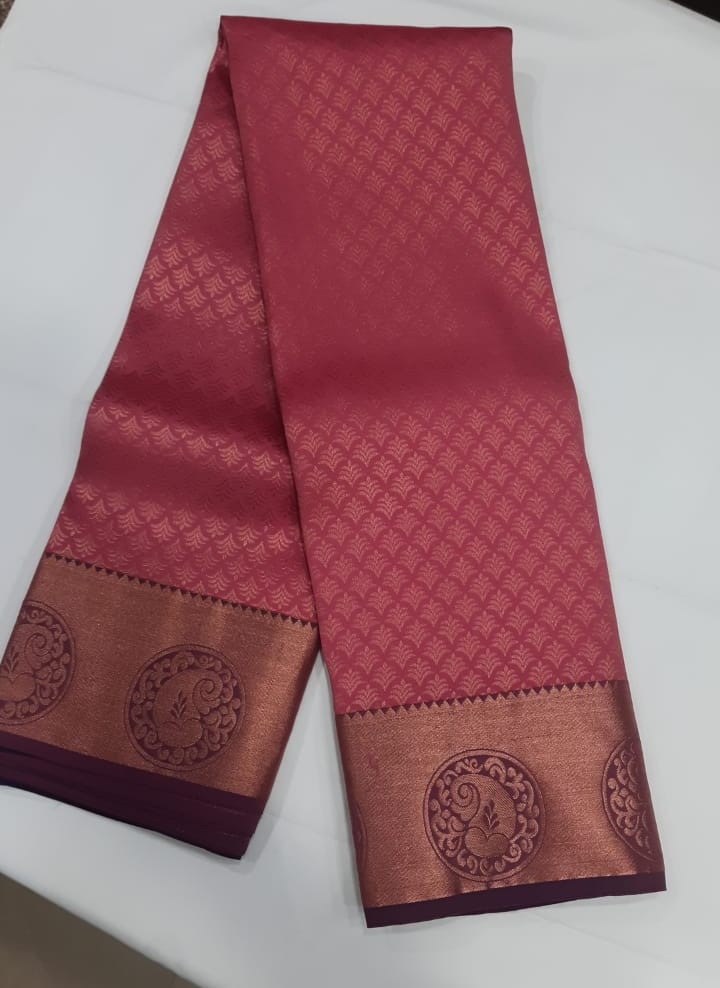 Women Semi Pattu Saree Silk Blend Saree (Pink)