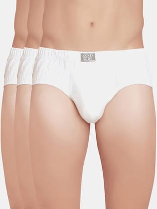 Men's Super Combed Cotton Solid Poco Brief with Ultrasoft Concealed Waistband - White(Pack of 3)