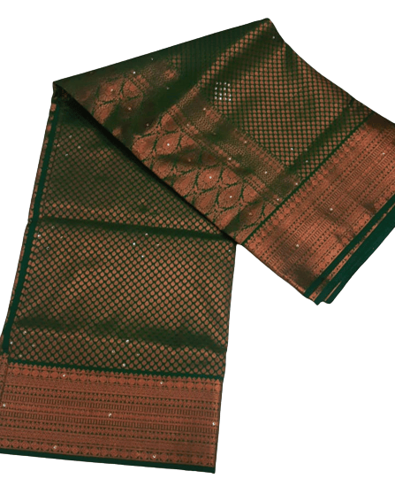 Women Semi Pattu Saree Silk Blend Saree 5000 stones with perfect green color saree with self pallu and blouse