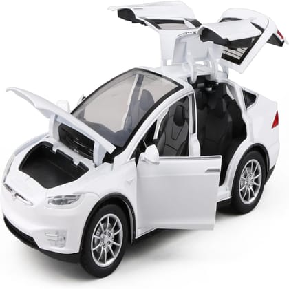 KTRS ENTERPRISE 1:24 Diecast Model Car for Tesla Model X Complete with Lights and Simulation of Sound. This Decorative Alloy Mini Vehicle is a Unique Gift for Your Loves or Young