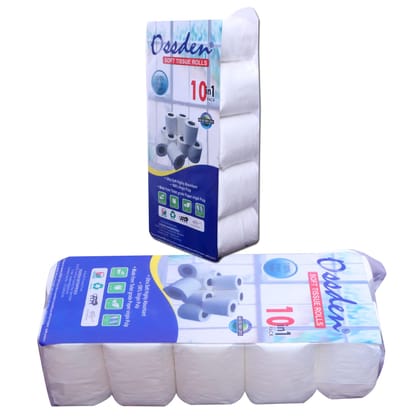 OSSDEN Soft Toilet Tissue Roll Ultra Soft Highly Absorbant 100% Virgin Pulp 2 Ply (PACK OF 10)