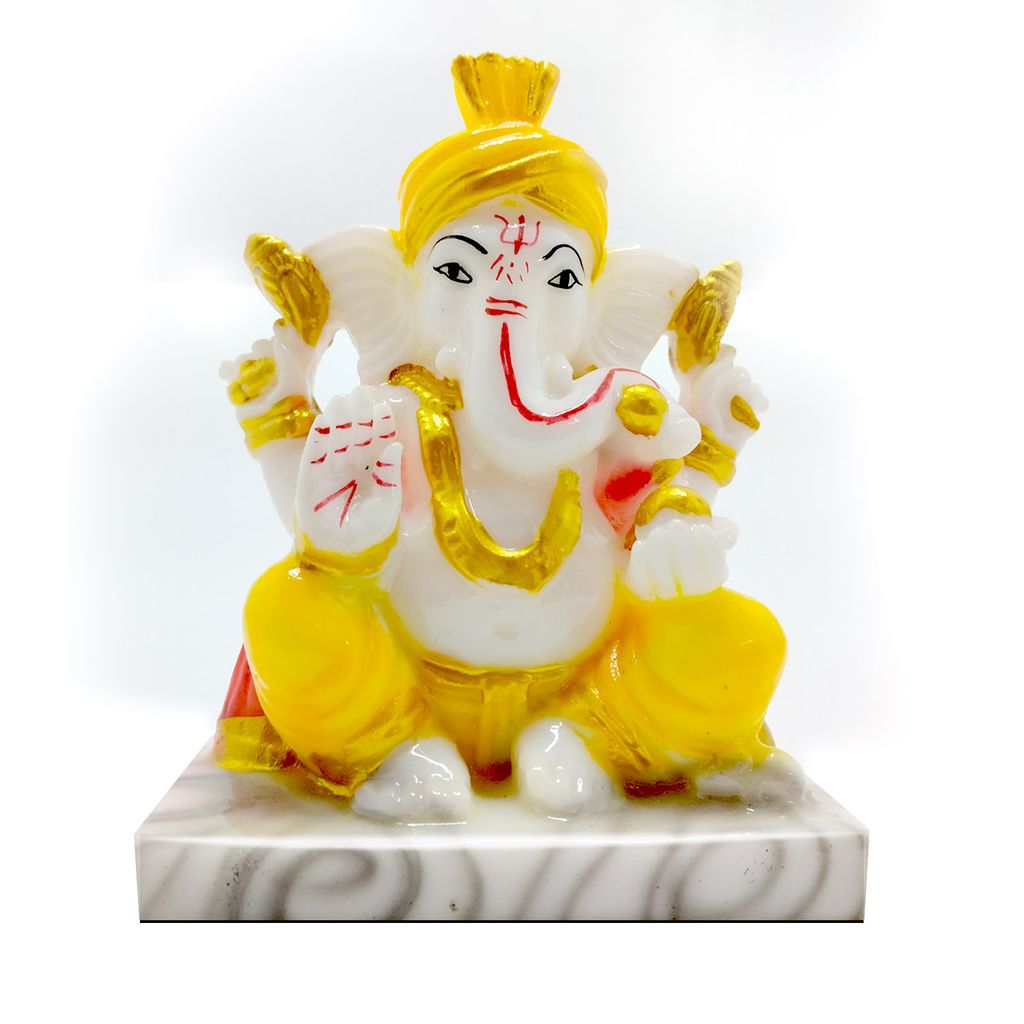 ZURU BUNCH Ganesh Statue with Marvel Base, 14cm Lord Ganesha Idol, Ceramic Statue of Lord Ganesh Ganpati God Sculptures for Home, Office, Gym