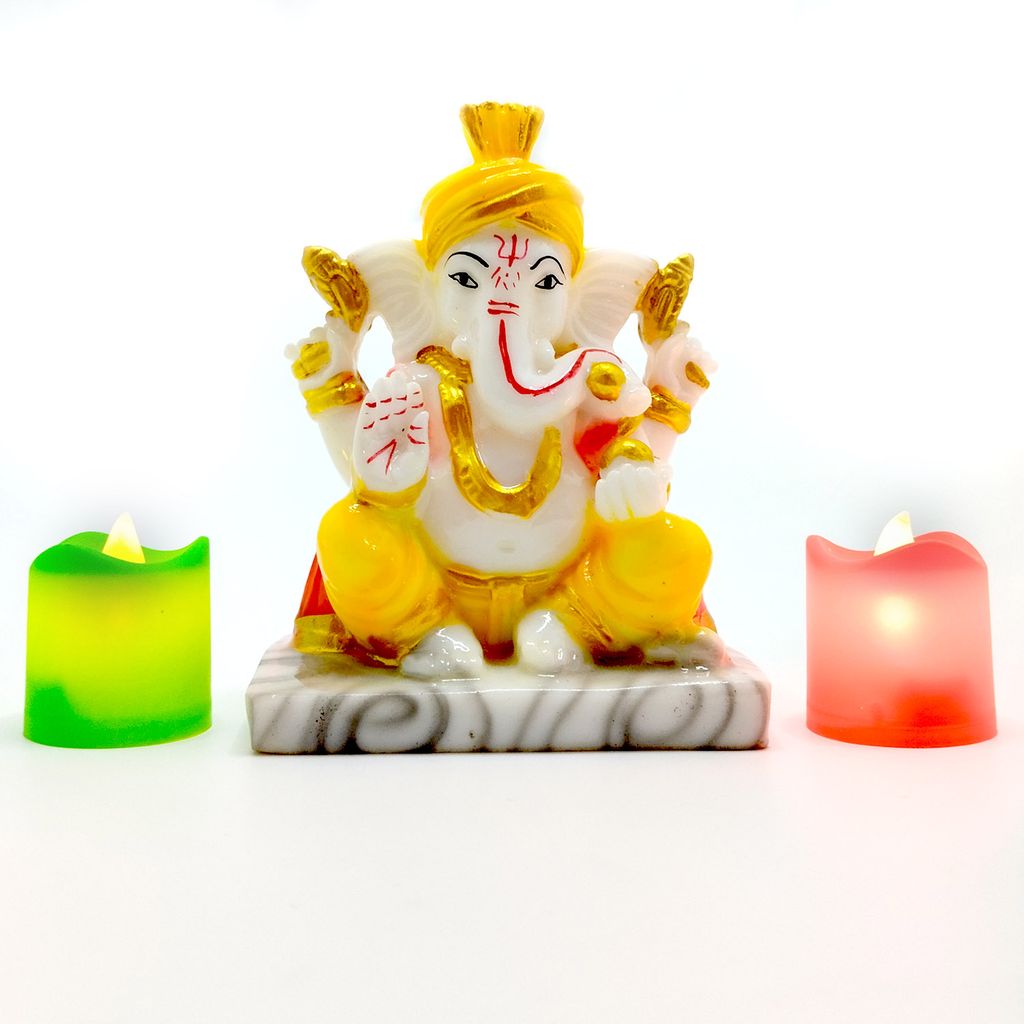 ZURU BUNCH Ganesh Statue with Marvel Base, 14cm Lord Ganesha Idol, Ceramic Statue of Lord Ganesh Ganpati God Sculptures for Home, Office, Gym