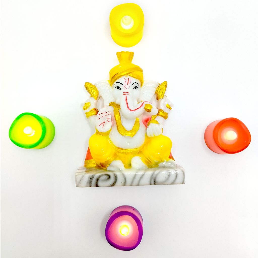ZURU BUNCH Ganesh Statue with Marvel Base, 14cm Lord Ganesha Idol, Ceramic Statue of Lord Ganesh Ganpati God Sculptures for Home, Office, Gym