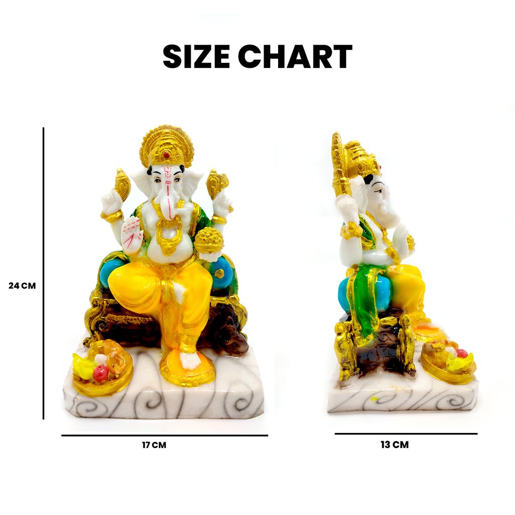 ZURU BUNCH Ganesh Statue with Marvel Base, 24cm Lord Ganesha Idol, Ceramic Statue of Lord Ganesh Ganpati God Sculptures for Home, Office, Gym