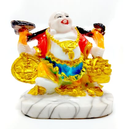 ZURU BUNCH 14cm Buddha Statue for Home, Ceramic Laughing Buddha Sitting on Luck Money Coins Carrying Good Luck & Happiness for Home Decor, Office Decor, Garden Decor, Indoor/Outdoor