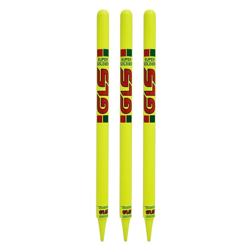 GLS Super Solider Heavy Cricket Wooden Set with BAILS (Pack of 3 PCS with 2 BAILS)(Color - Yellow)