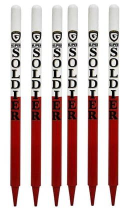 GLS Super Solider in Double Color Heavy Cricket Wooden Set (Pack of 6 PCS + 4 BAILS) (Color - RED + White)