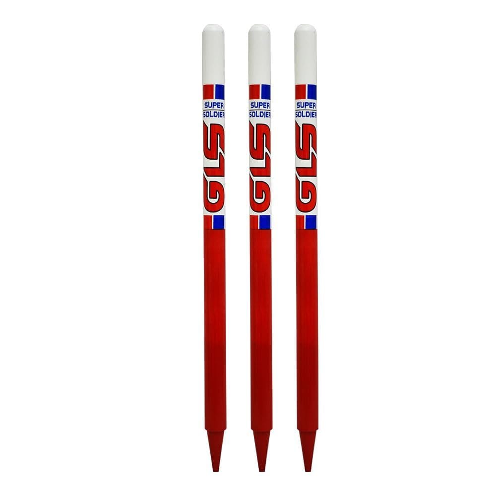 GLS Super Solider Multicolor Heavy Cricket Wooden Set with BAILS (Pack of 3 PCS with 2 BAILS) (RED-White)