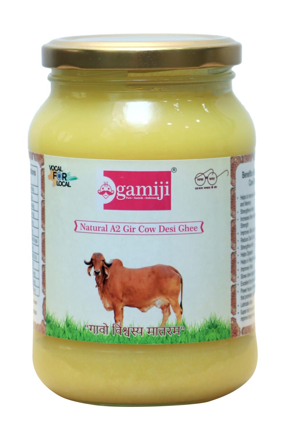 Gamiji - A2 Desi Gir Cow Ghee | 100% Natural | Pure Desi Bilona Ghee | Traditionally Hand Churned | 500 ml