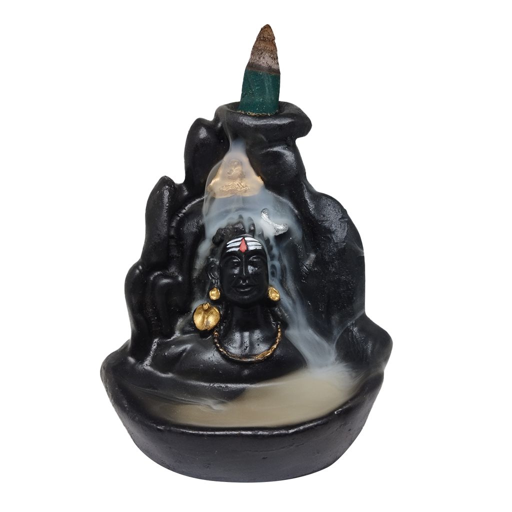 ZURU BUNCH Handcrafted Pure Ceramic Lord Adiyogi Shiv Smoke Waterfall Cone Incense Holder, Lord Adiyogi Smoke Waterfall Incense Holder with 10 Pieces backflow incense cones