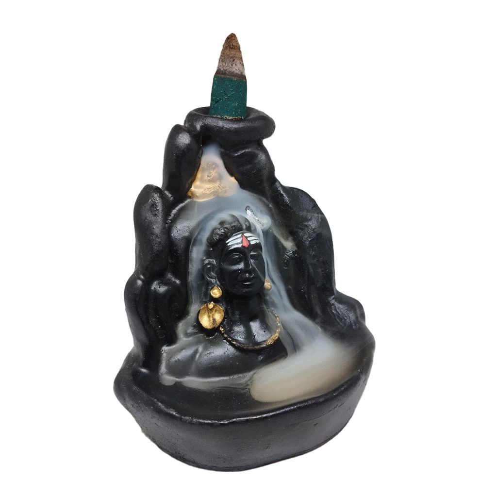 ZURU BUNCH Handcrafted Pure Ceramic Lord Adiyogi Shiv Smoke Waterfall Cone Incense Holder, Lord Adiyogi Smoke Waterfall Incense Holder with 10 Pieces backflow incense cones