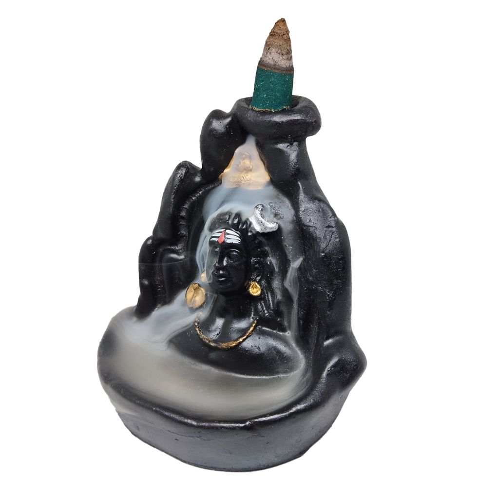 ZURU BUNCH Handcrafted Pure Ceramic Lord Adiyogi Shiv Smoke Waterfall Cone Incense Holder, Lord Adiyogi Smoke Waterfall Incense Holder with 10 Pieces backflow incense cones