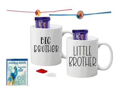 LOOPS N KNOTS Little Brother Big Brother Mug and Rakhi Combo with Chocolates