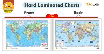 2 IN 1 WORLD POLITICAL AND PHYSICAL MAP IN ENGLISH Educational Charts | 20"X30" inch |Non-Tearable and Waterproof | Double Sided Laminated |Useful For Preparation Of SSC, UPSC, RRB, IES, and other exams