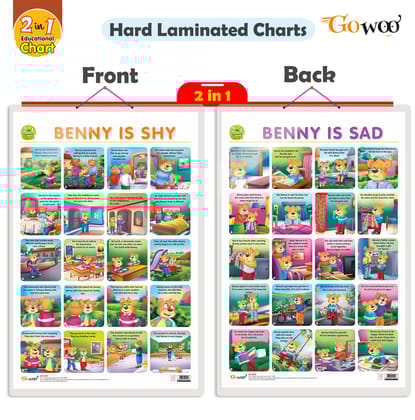 2 IN 1 BENNY IS SAD AND BENNY IS SHY Early Learning Educational Chart for Kids | 20"X30" inch |Non-Tearable and Waterproof | Double Sided Laminated | Perfect for Homeschooling, Kindergarten and Nursery Students
