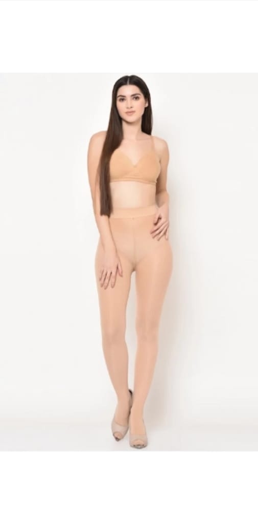 OUTFITX Women's Nylon Beige Opaque Pantyhose Stockings With Super Stretch Waistband