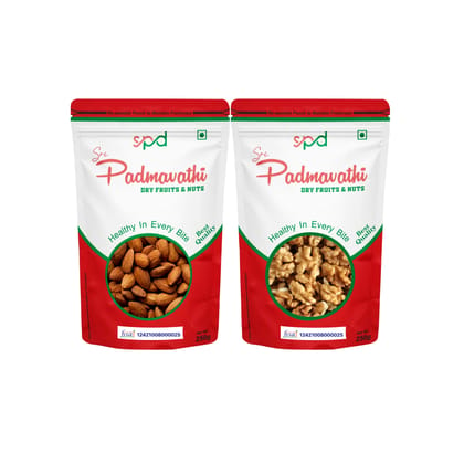 SRI PADMAVATHI DRY FRUITS & NUTS ALMONDS-500g/WALNUTS 500g COMBO PACK