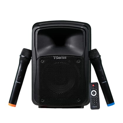 T-Series TR-S6 15 Watt 2.0 Channel Wireless Bluetooth Portable Speaker ,With display in back ,USB ,AUX .SD MMC Card Supported ,With Double Cord less Mic , Karaoke ,Fm ,Inbuilt Rechargeable battery , Recording on USB ,Multi functional Remote .