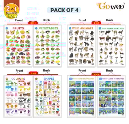 Set of 4 |  2 IN 1 COLOURS AND SHAPES, 2 IN 1 FRUITS AND VEGETABLES, 2 IN 1 WILD AND FARM ANIMALS & PETS and 2 IN 1 BENNY LEARNS ABOUT POLLUTION AND BENNY LEARNS NOT TO LITTER Early Learning Educational Charts for Kids Set of 4 |  2 IN 1 COLOURS AND SHAPES, 2 IN 1 FRUITS AND VEGETABLES, 2 IN 1 WILD AND FARM ANIMALS & PETS and 2 IN 1 BENNY LEARNS ABOUT POLLUTION AND BENNY LEARNS NOT TO LITTER Early Learning Educational Charts for Kids