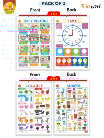 Set of 2 | 2 IN 1 DAILY ROUTINE AND TIME & 2 IN 1 COLOURS AND SHAPES ...