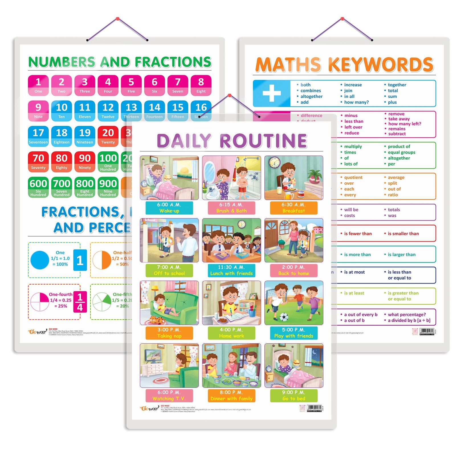 Set of 3 NUMBERS AND FRACTIONS, MATHS KEYWORDS and DAILY ROUTINE Early ...