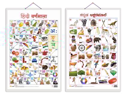 Set of 2 Hindi Varnamala and Kannada Alphabet Early Learning Educational Charts for Kids | 20"X30" inch |Non-Tearable and Waterproof | Double Sided Laminated | Perfect for Homeschooling, Kindergarten and Nursery Students