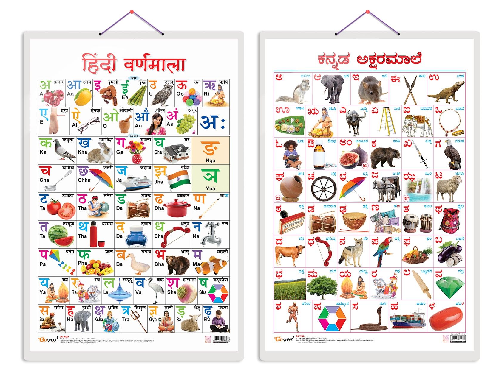 Set of 2 Hindi Varnamala and Kannada Alphabet Early Learning Educational Charts for Kids | 20"X30" inch |Non-Tearable and Waterproof | Double Sided Laminated | Perfect for Homeschooling, Kindergarten and Nursery Students