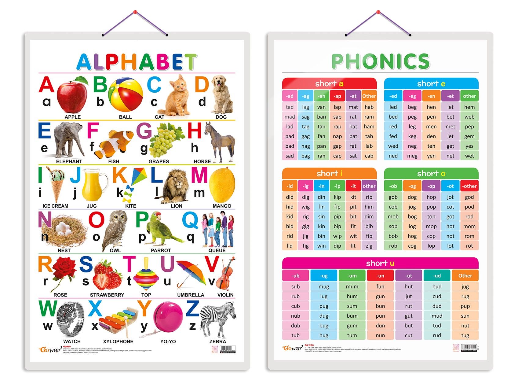 Set of 2 Alphabet and PHONICS - 1 Early Learning Educational Charts for Kids | 20"X30" inch |Non-Tearable and Waterproof | Double Sided Laminated | Perfect for Homeschooling, Kindergarten and Nursery Students